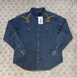 NWT Love Connection Men’s Denim Rope Long Sleeve Shirt Western Cowboy Size XL